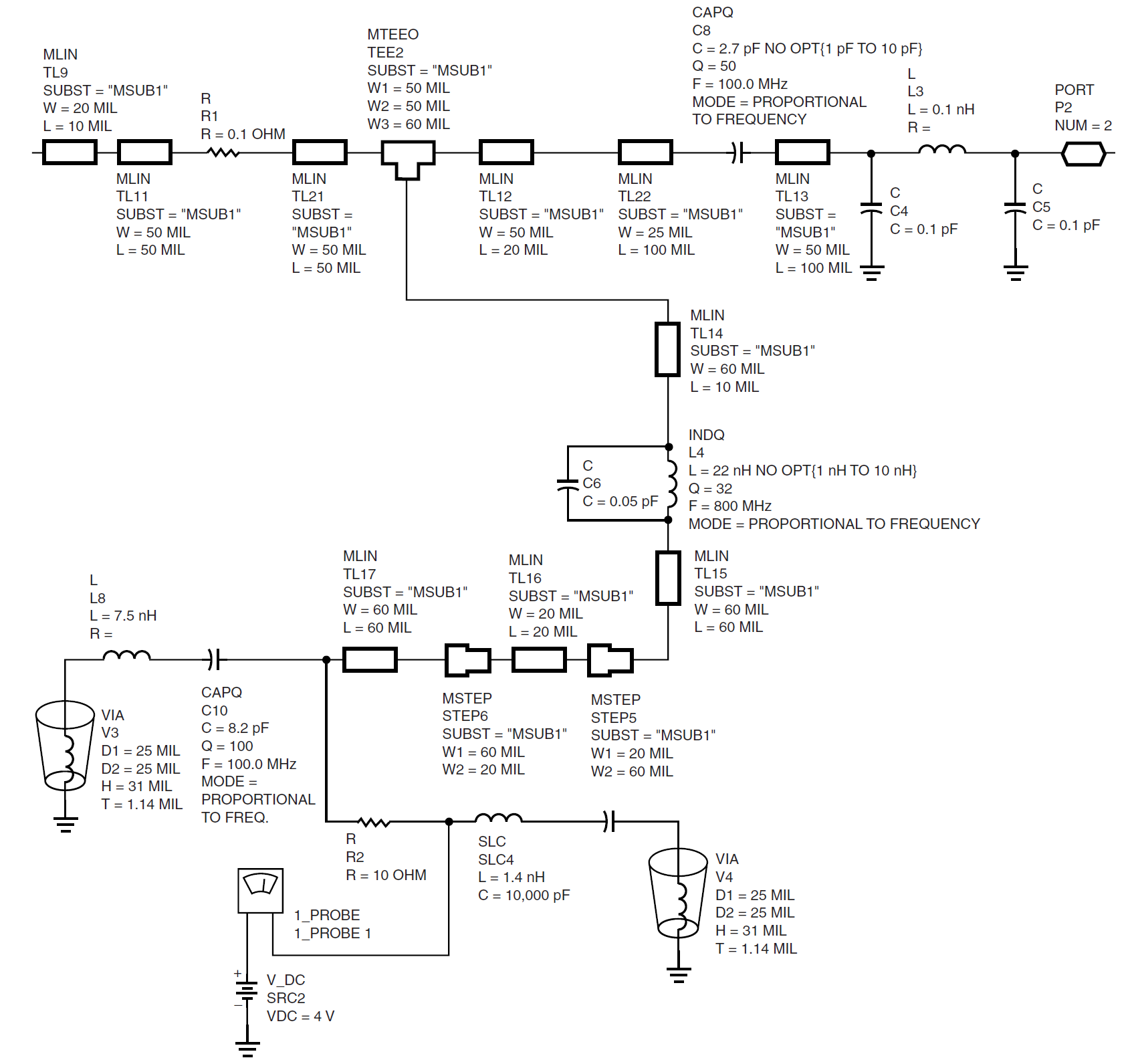 图12：ATF-33143放大器的输出端阻抗匹配网络的Agilent/EEsof ADS电路原理图